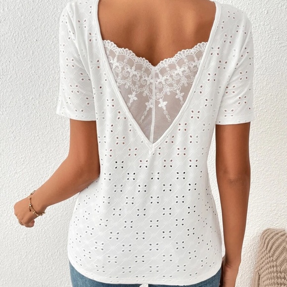 Boho Lace Eyelet Short Sleeve Top - Picture 4 of 11
